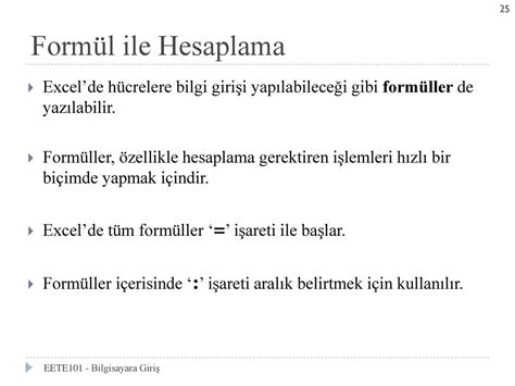 Formüller İle Hesaplama .